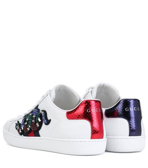 gucci women's new ace embroidered leather sneakers|Gucci snake sneakers women's.